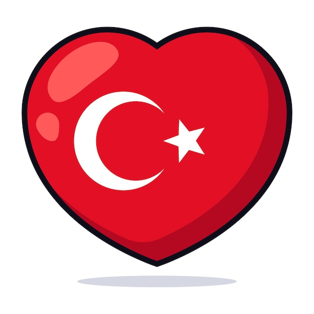 Vettore gratuito bandiera della turchia a forma di cuore in stile cartone animato