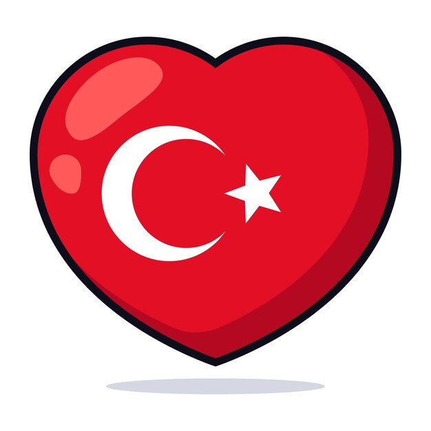 Heart Shape Turkey Flag Cartoon Style