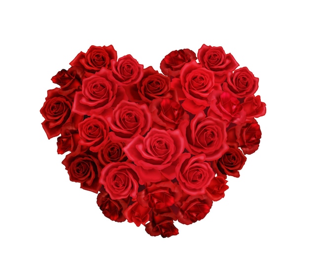 Букет из красных роз в форме сердца реалистичная иллюстрация