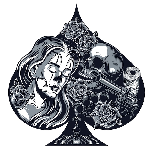 Heart shaped vintage chicano tattoo concept