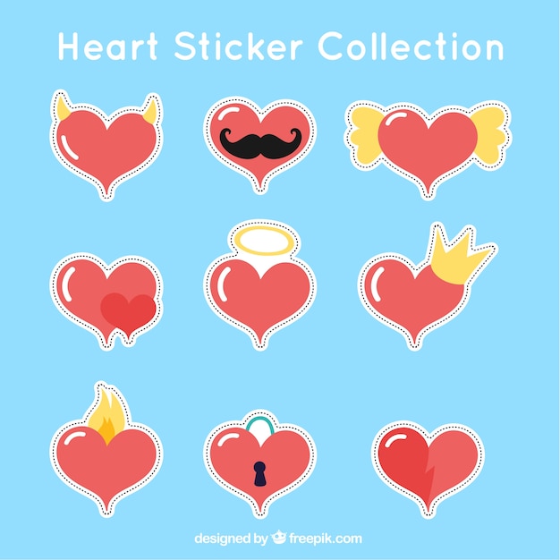 Free vector heart stickers with decorative elements