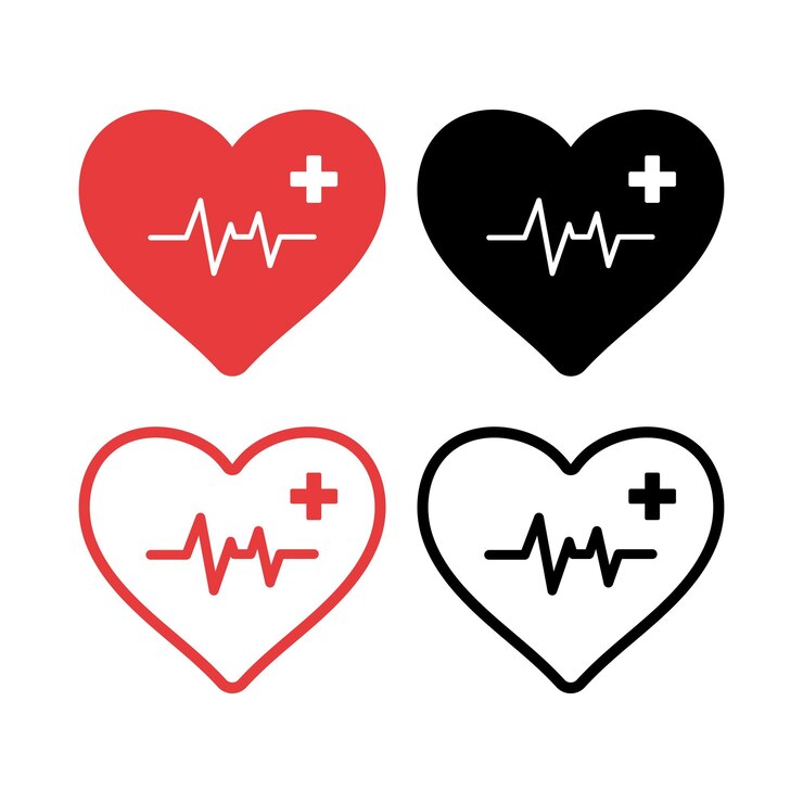 Free Vector heart with heartbeat set