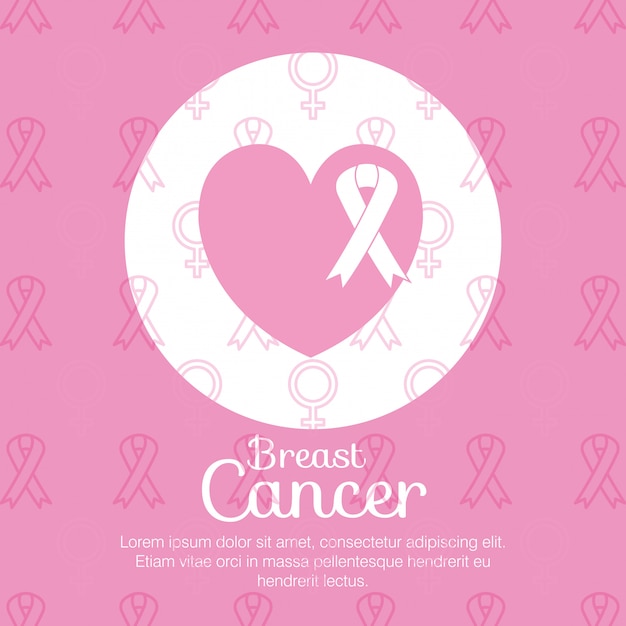 Free vector heart with ribbon breast cancer