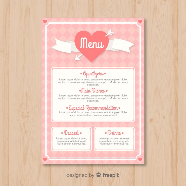 Free Vector heart with ribbon valentine menu template
