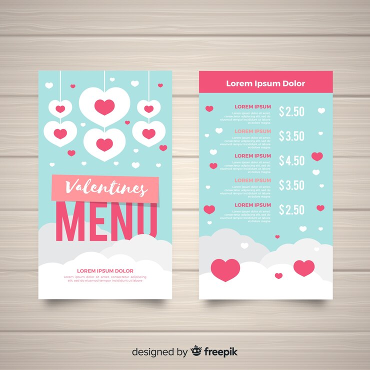 Free Vector hearts on the clouds valentine menu