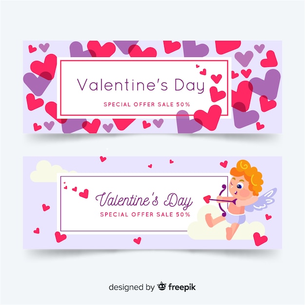 Hearts and cupid valentine sales banner