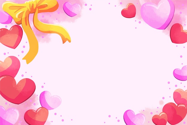 Hearts and golden ribbon valentine background