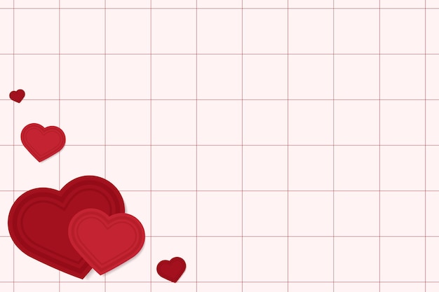 Hearts on grid red background