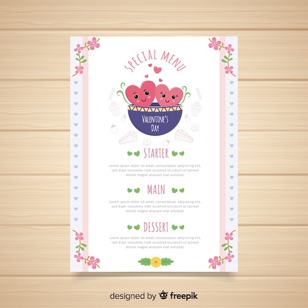 Free vector hearts inside bowl valentine menu template