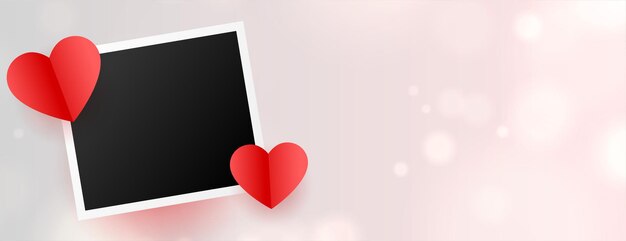 Hearts love banner with photo frame design