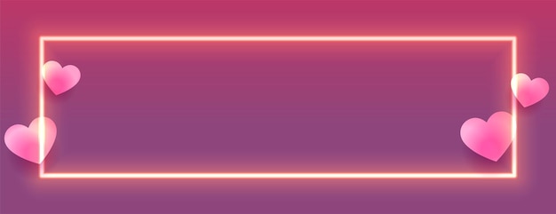 Hearts on neon frame valentines day banner with text space