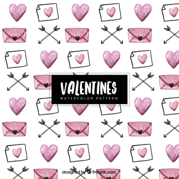 Free vector hearts pattern with arrows and watercolor envelopes