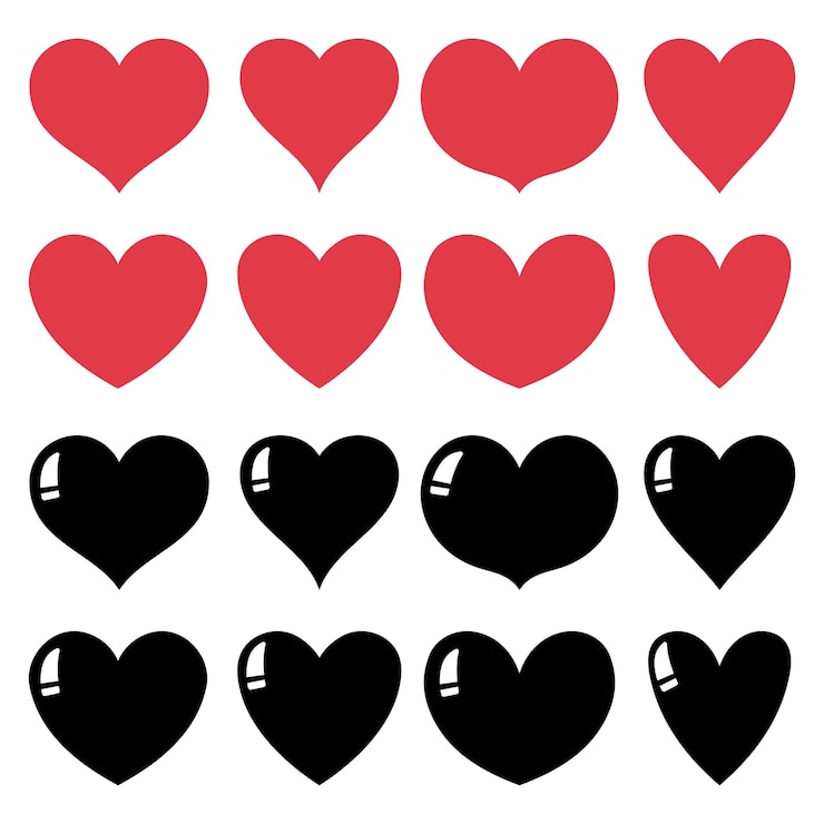 Free Vector hearts set in black and red
