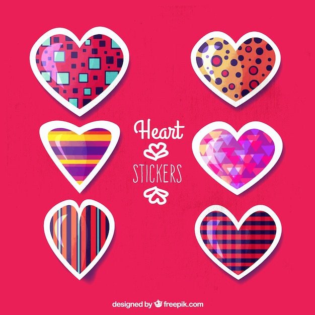 Free vector hearts stickers with abstract design