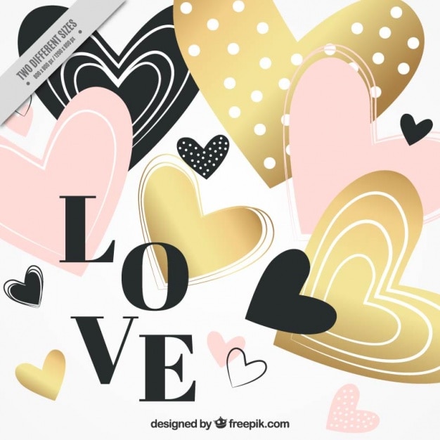 Free vector hearts valentine background with golden details