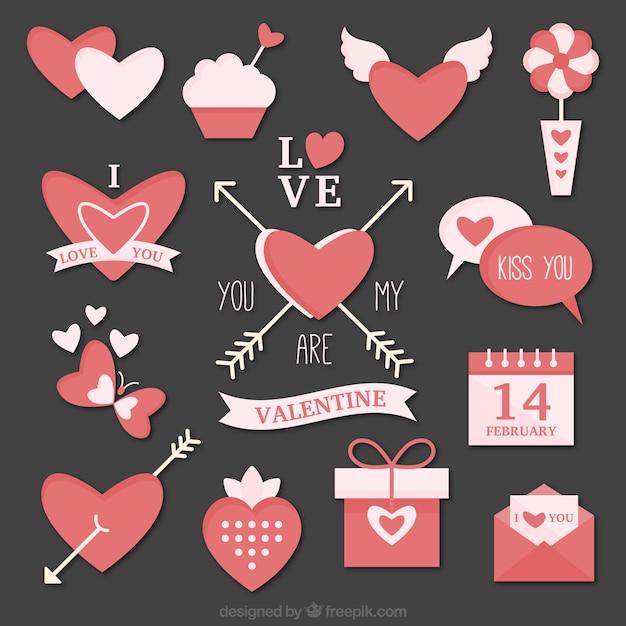 Free vector hearts and valentine elements pack