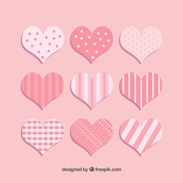 Hearts with stripes and dots collection