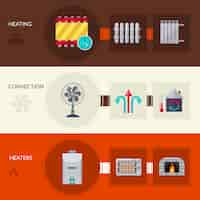 Free vector heating and convection flat banners set