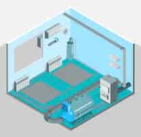 Free vector heating cooling system interior isometric template