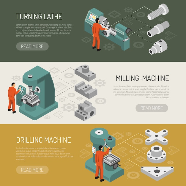 Heavy industry 3 isometric banners set