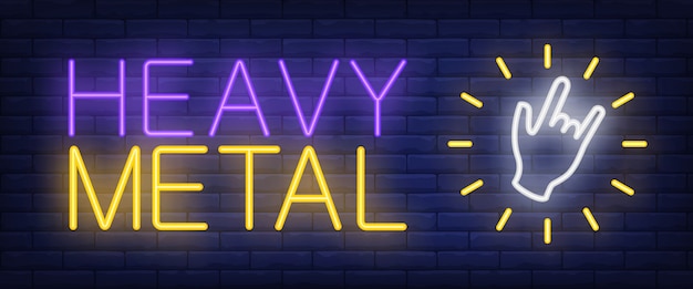 Free vector heavy metal neon text with hand gesture