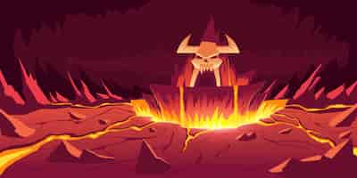 Free vector hell landscape, infernal stone cave cartoon