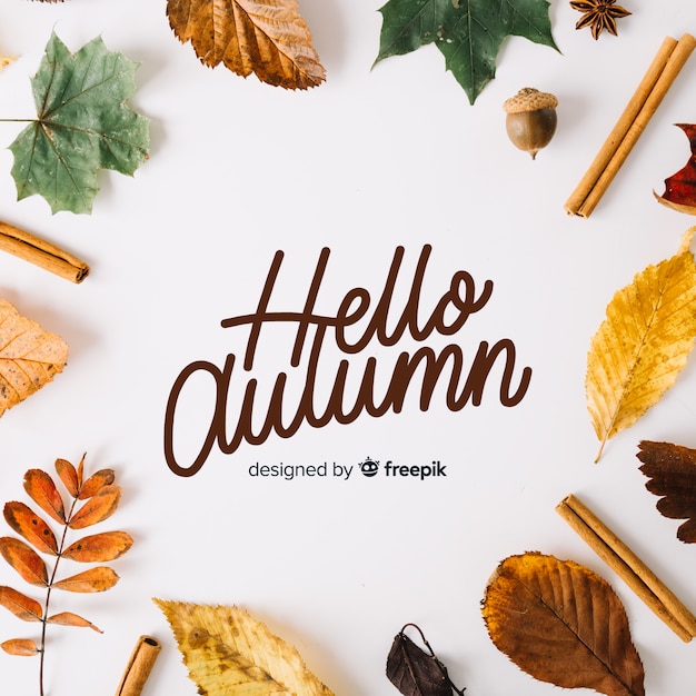 Hello autumn background calligraphic style