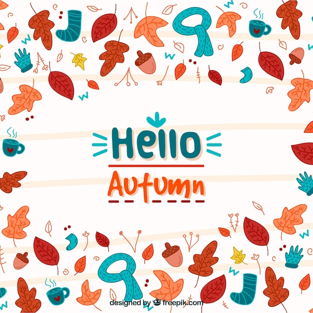 Hello autumn background with leaves