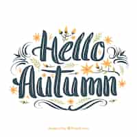 Free vector hello autumn background with lettering and leaves