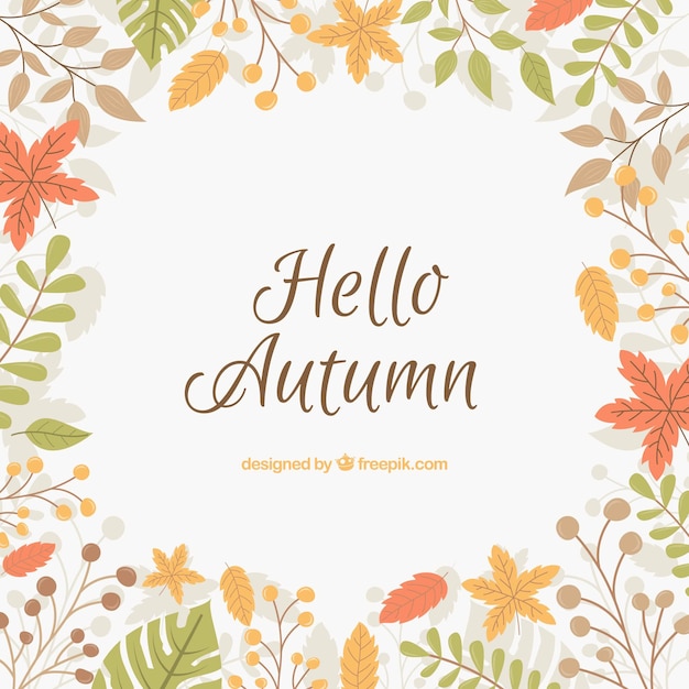 Free vector hello autumn background with lettering and leaves