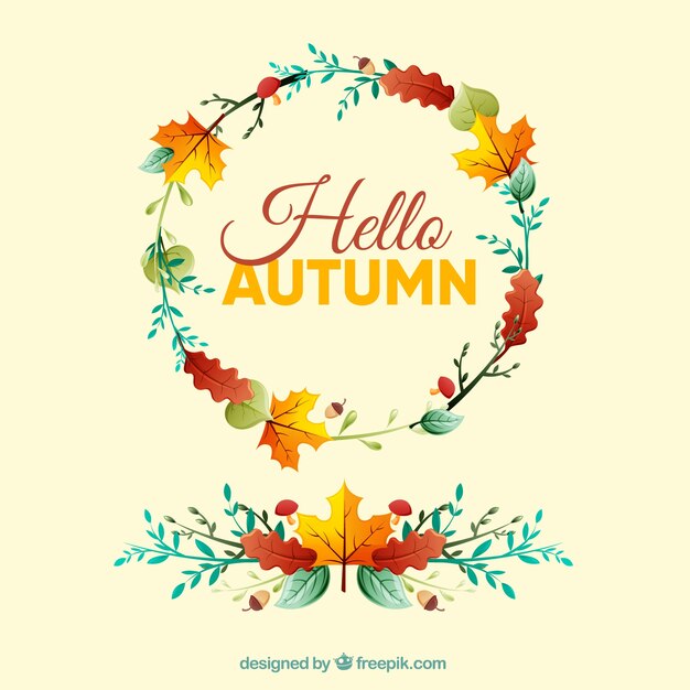 Hello autumn background with wreath design