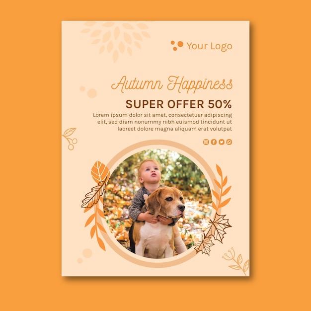 Free vector hello autumn flyer template