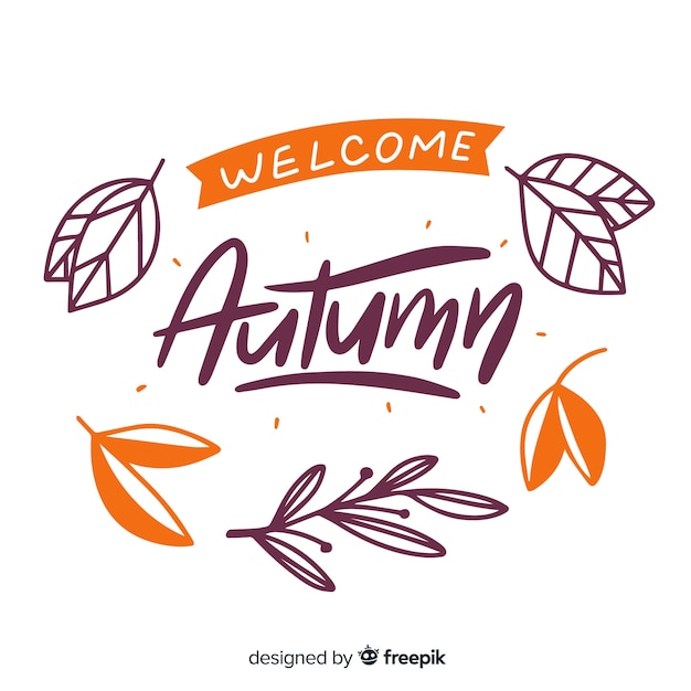 Free Vector hello autumn lettering background with leaves