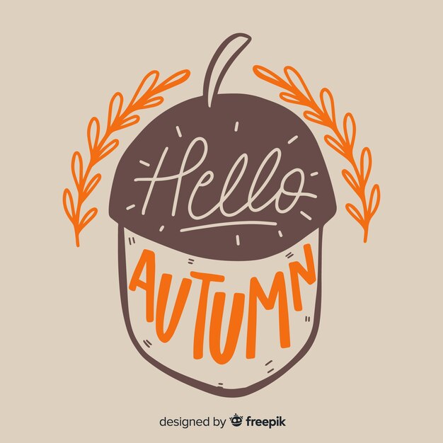 Hello autumn lettering background with leaves