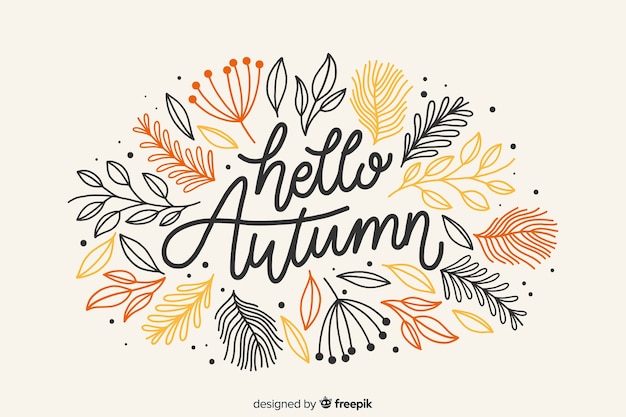 Hello autumn lettering background with leaves