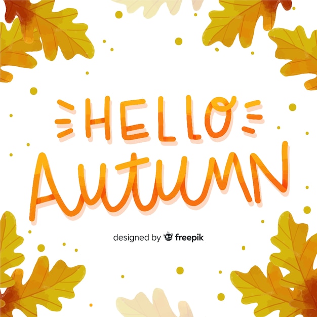 Free vector hello autumn lettering with leaves