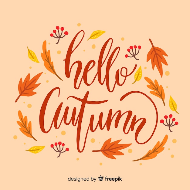 Free vector hello autumn lettering with leaves