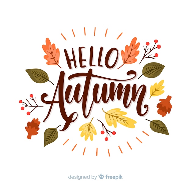 Hello autumn lettering with leaves