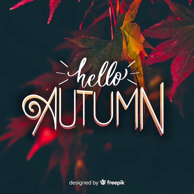 Free vector hello autumn lettering with photo