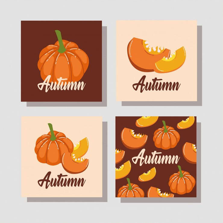 Free Vector hello autumn season pumpkins vegetables