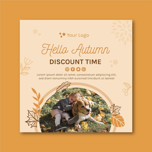 Free vector hello autumn square flyer