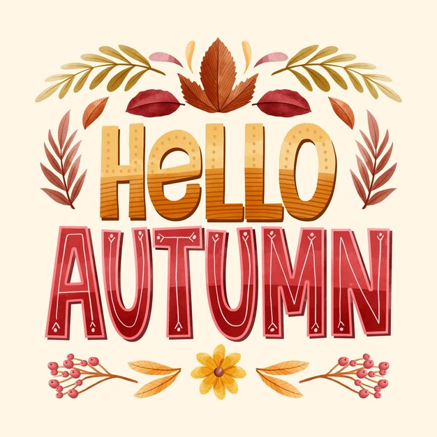 Hello autumn text with seasonal elements