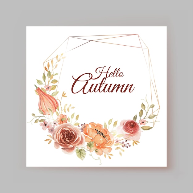 Hello Autumn Watercolor Flower Wreath