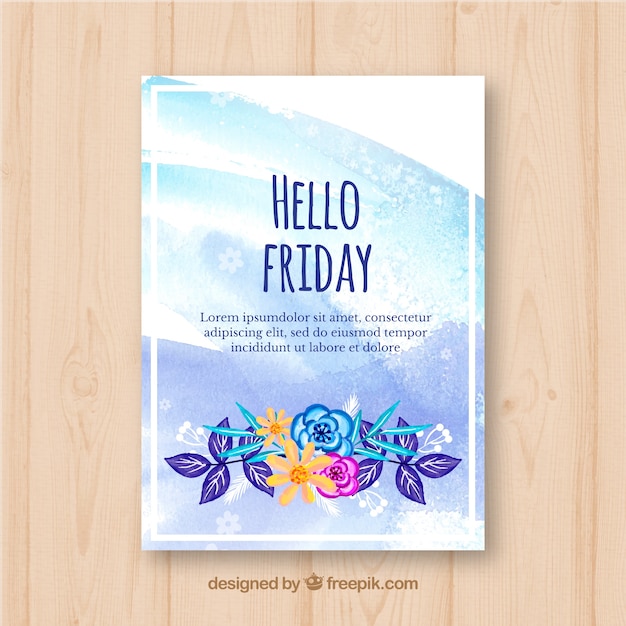 Free vector hello friday, flyer with blue watercolors