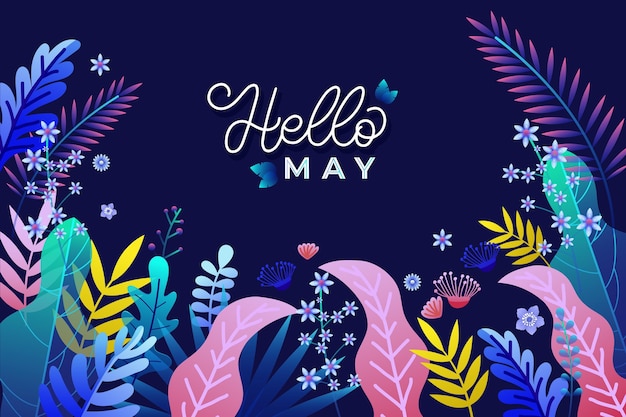 Free vector hello may background with flowers and leaves