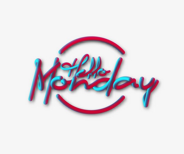 Hello Monday Calligraphic 3d Pipe Style Text Vector illustration Design