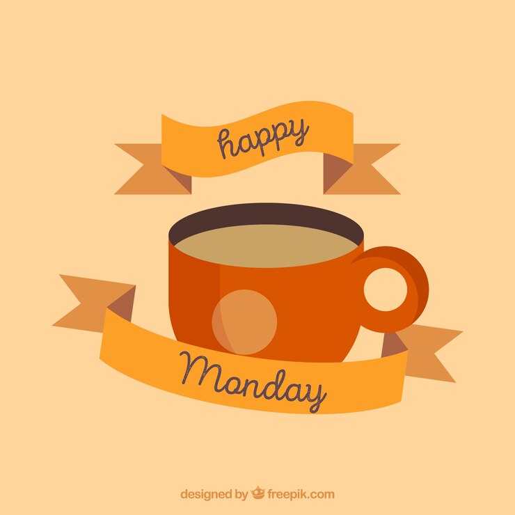 मुफ़्त वेक्टर hello monday with a cup of coffee