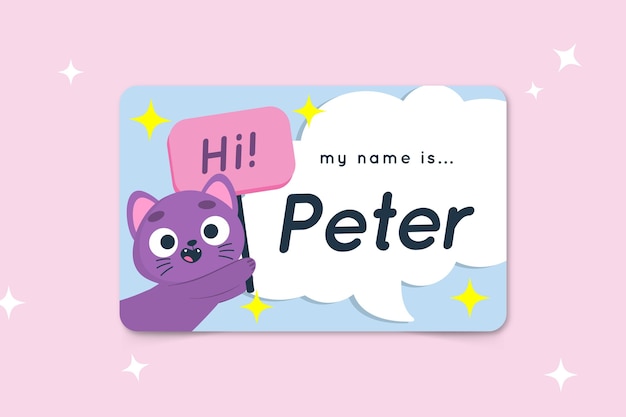 Hello my name is label template with cat