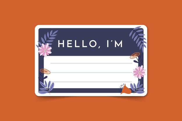 hello my name is label template with flowers