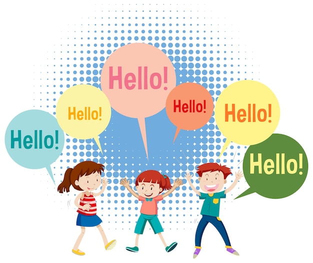 Free vector hello speech bubbles with cartoon character